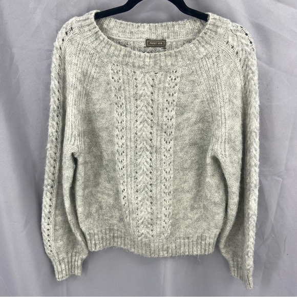 Point Sur Womens Pointelle Sweater Mohair Wool Blend Knitted Gray Small - Picture 1 of 8